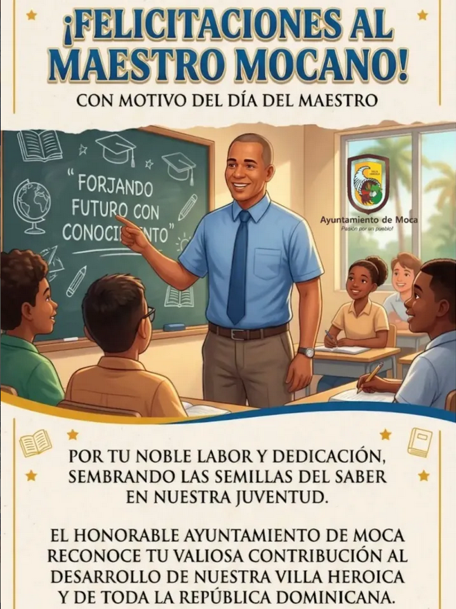 En este Día del Maestro, el Ayuntamiento de Moca se viste de gala y orgullo para rendir un tributo de profunda gratitud a los forjadores de nuestra sociedad.
